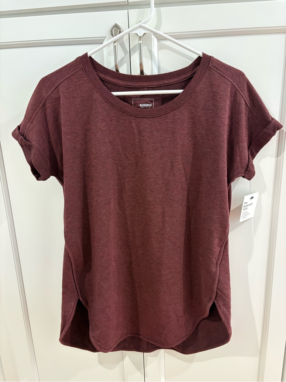 NWT Sonoma Short Sleeve Crewneck Top in Deep Wine